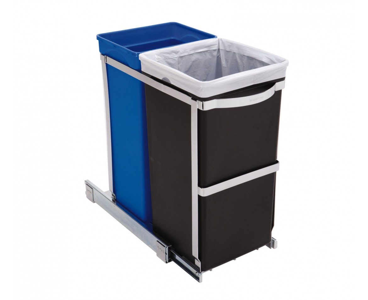 An image of simplehuman 35 Litre Pull-Out Duo kitchen recycling bin