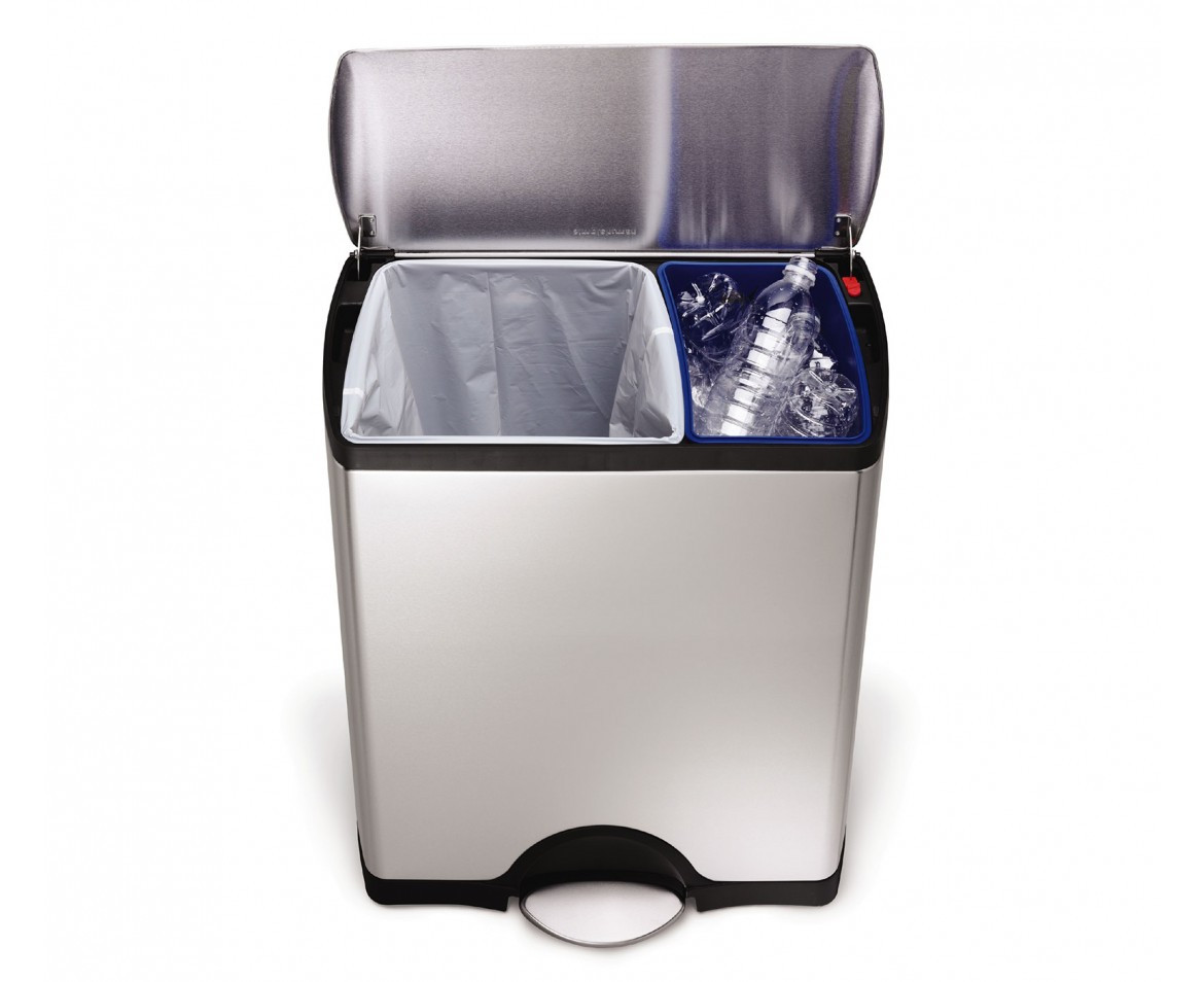 An image of simplehuman Brushed Stainless Steel Rectangular Duo Recycle Pedal Bin